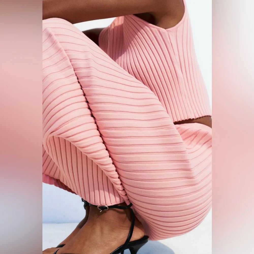 Zara Pink Ribbed Knit Two-Piece Skirt Set